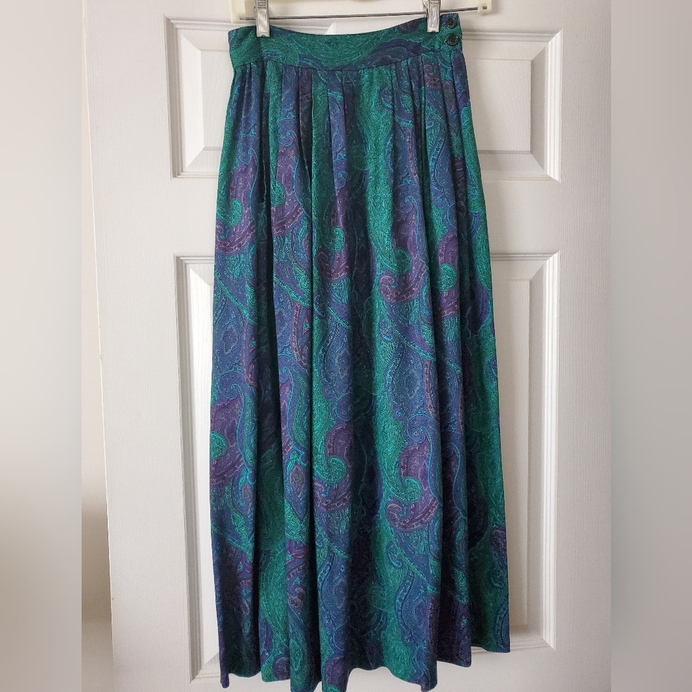 Paisley Green and blue Midi skirt. Size 4